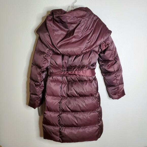 Tahari Women’s Down Puffer Coat Jacket Size S Belted Hooded Long Winter Chic - Picture 2 of 7